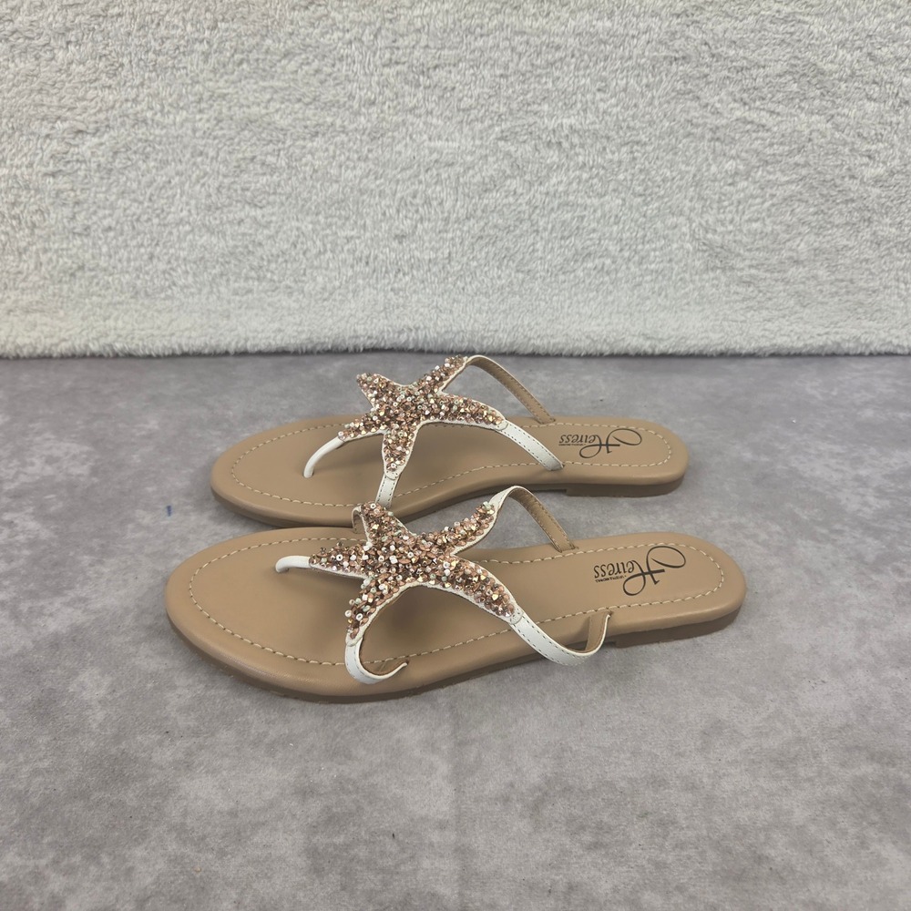 Lifestyle Michael Heiress Starfish Beaded Sandals White Tan Rose Gold Flat Thong